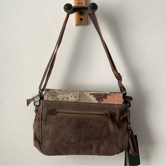 New Myra Leather Western Crossbody Bag Mixed Media Clasp Zipper Southwest Rodeo - Picture 10 of 16
